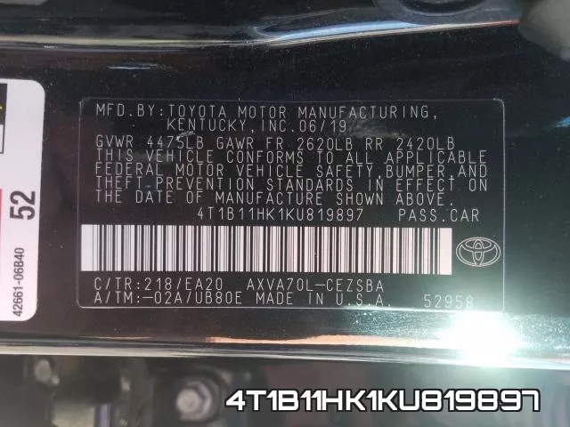 4T1B11HK1KU819897 фото 2