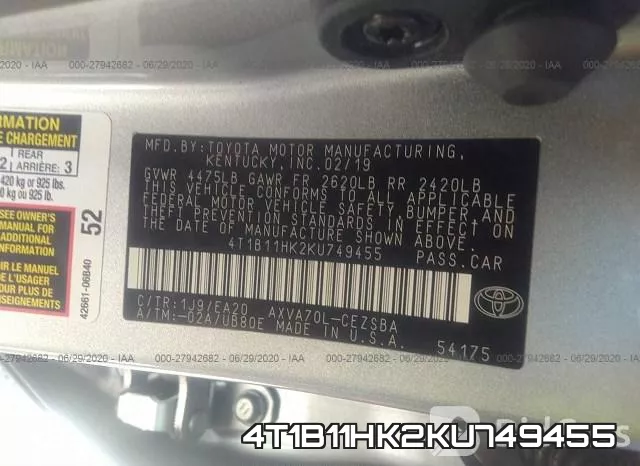 4T1B11HK2KU749455 фото 10