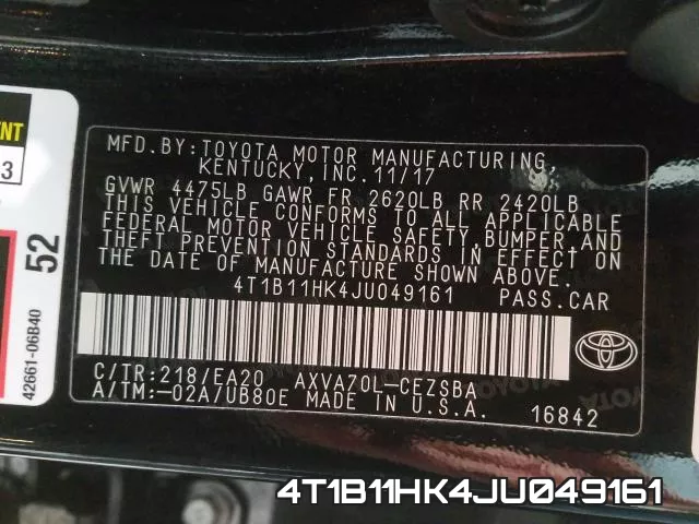 4T1B11HK4JU049161 фото 2