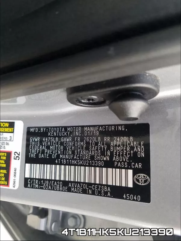 4T1B11HK5KU213390 фото 2