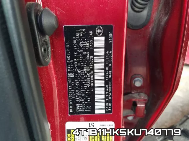 4T1B11HK5KU740779 фото 2