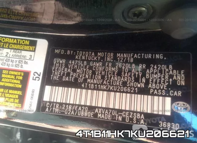 4T1B11HK7KU206621 фото 10