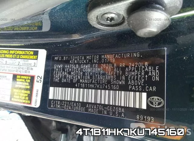 4T1B11HK7KU745160 фото 10