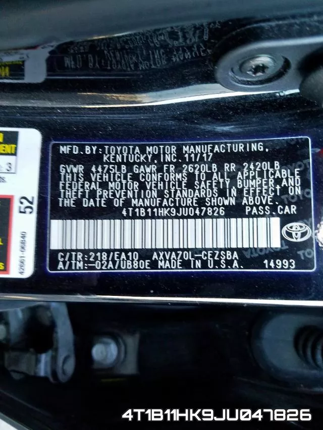 4T1B11HK9JU047826 фото 2
