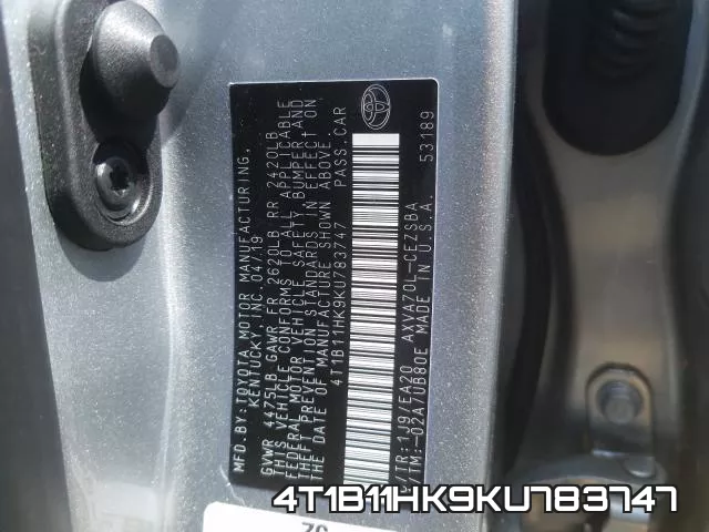 4T1B11HK9KU783747 фото 2