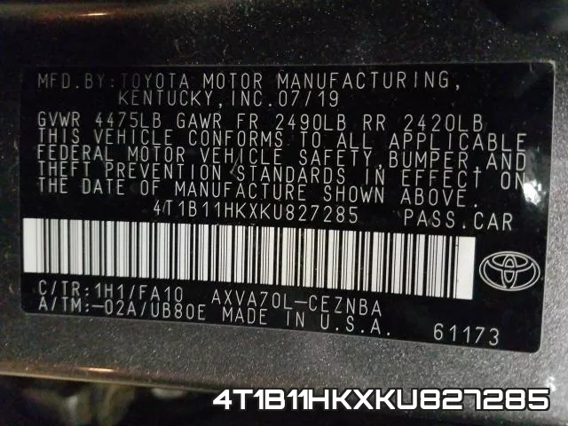 4T1B11HKXKU827285 фото 2