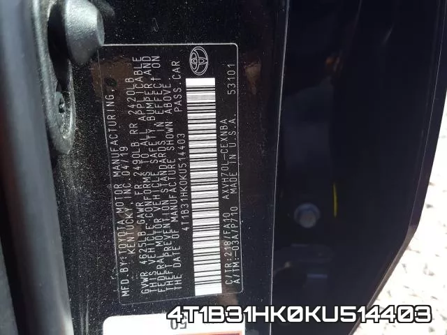 4T1B31HK0KU514403 фото 2