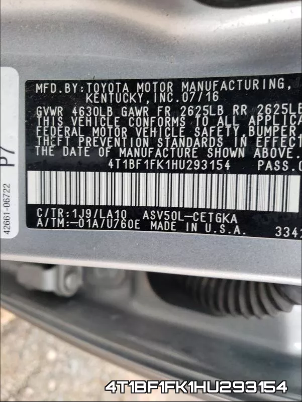 4T1BF1FK1HU293154 фото 2