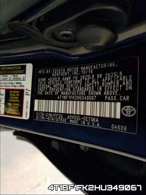 4T1BF1FK2HU349067 фото 2