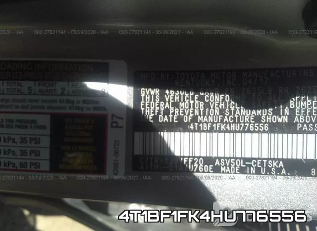 4T1BF1FK4HU776556 фото 10