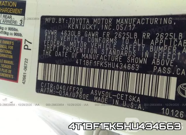 4T1BF1FK5HU434663 фото 8