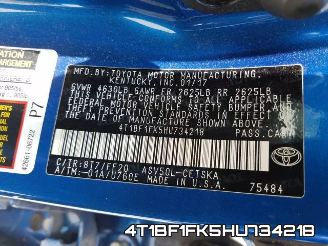 4T1BF1FK5HU734218 фото 2