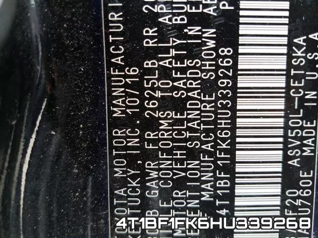 4T1BF1FK6HU339268 фото 2