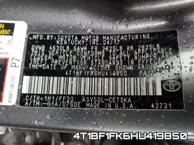 4T1BF1FK6HU419850 фото 2