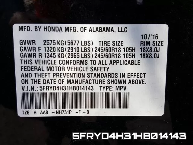 5FRYD4H31HB014143 фото 2