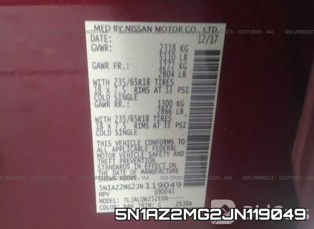5N1AZ2MG2JN119049 фото 10