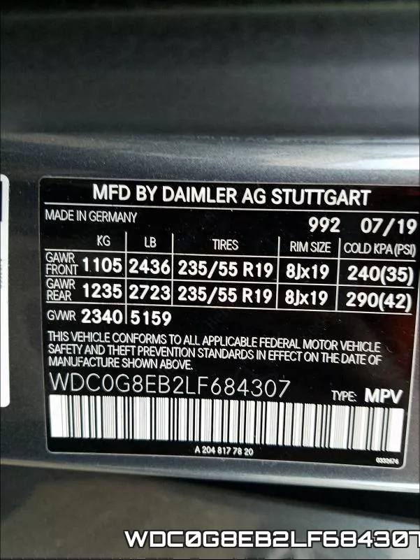 WDC0G8EB2LF684307 фото 2