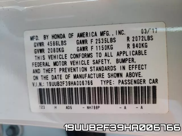 19UUB2F39HA006766 фото 2