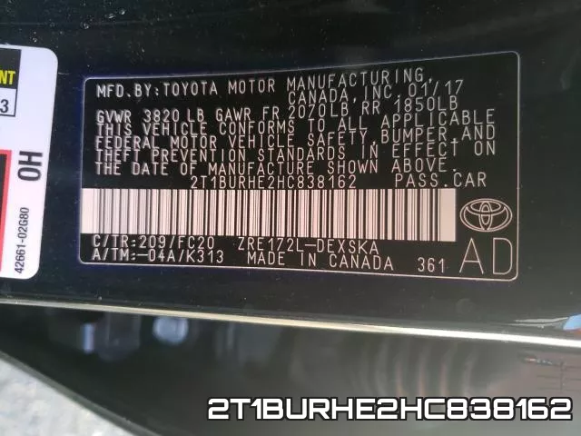2T1BURHE2HC838162 фото 2