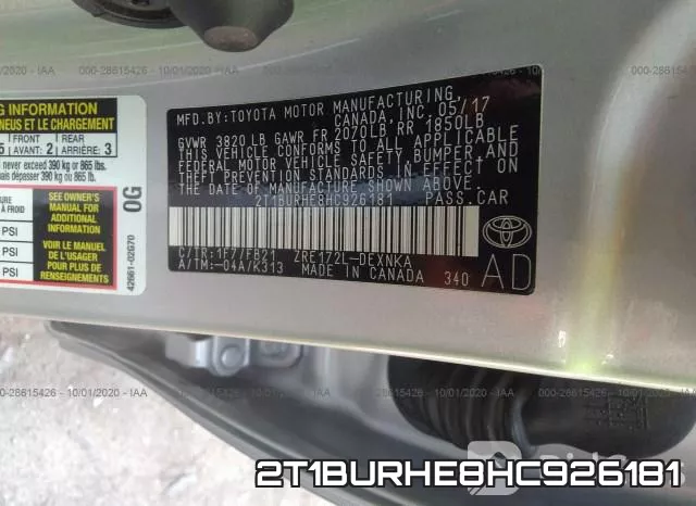 2T1BURHE8HC926181 фото 10