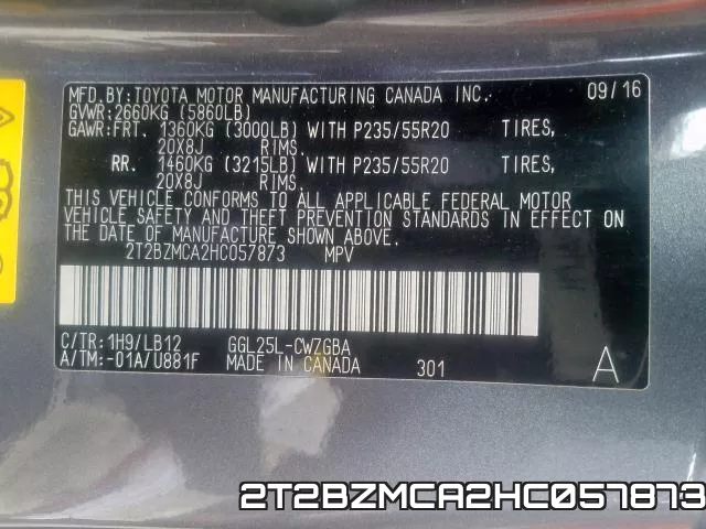 2T2BZMCA2HC057873 фото 2