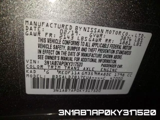 3N1AB7AP0KY317520 фото 2