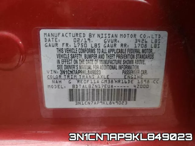 3N1CN7AP9KL849023 фото 2