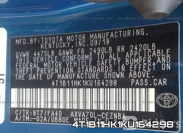 4T1B11HK1KU164298 фото 10
