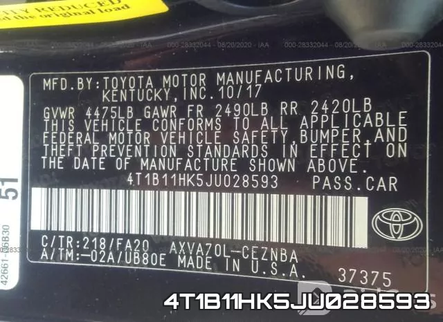 4T1B11HK5JU028593 фото 10