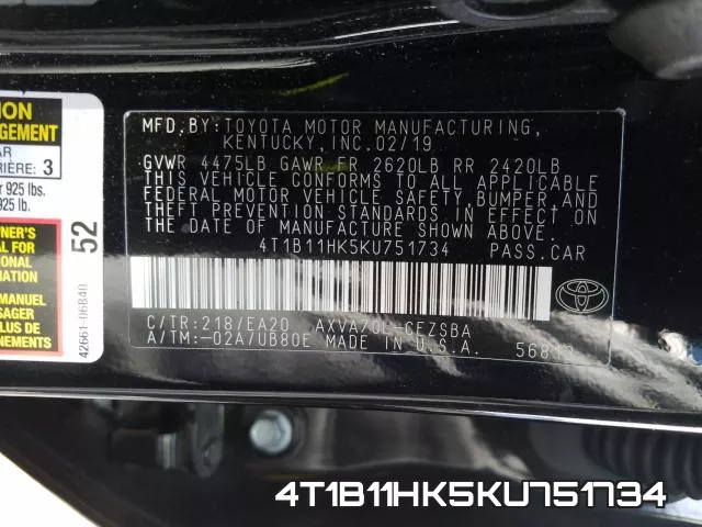 4T1B11HK5KU751734 фото 2