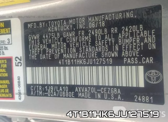 4T1B11HK6JU127519 фото 10