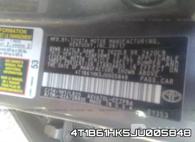 4T1B61HK5JU005848 фото 10