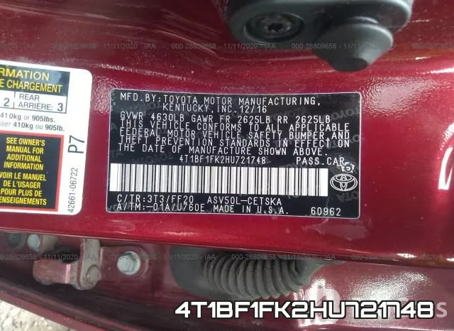 4T1BF1FK2HU721748 фото 7
