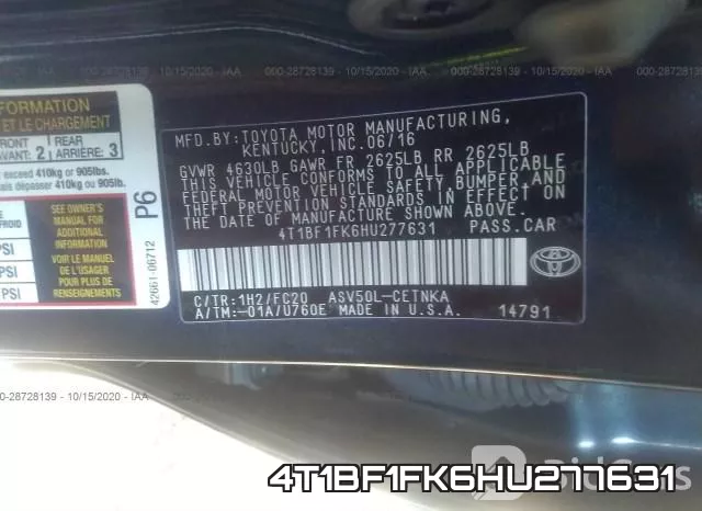 4T1BF1FK6HU277631 фото 10