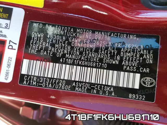 4T1BF1FK6HU681710 фото 2