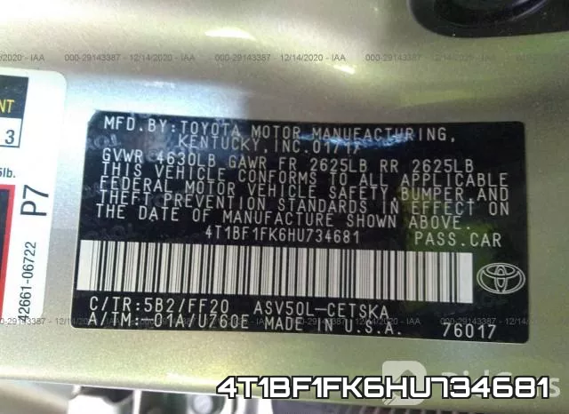4T1BF1FK6HU734681 фото 8
