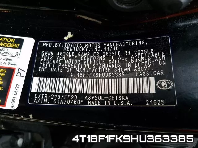 4T1BF1FK9HU363385 фото 2