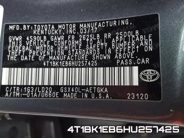4T1BK1EB6HU257425 фото 2