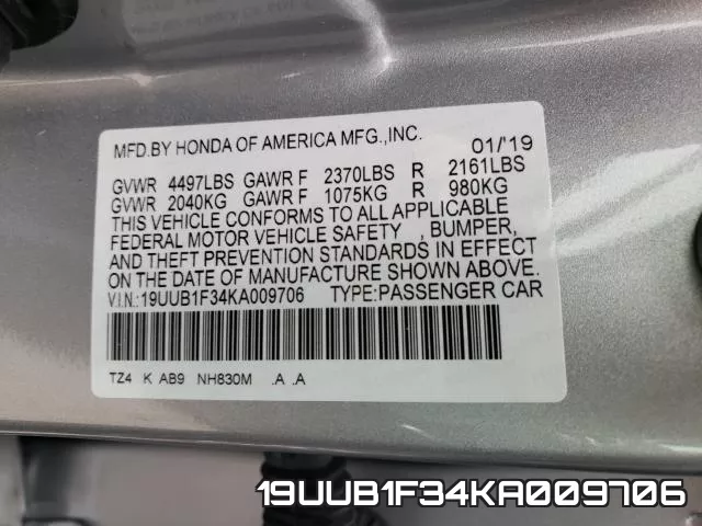 19UUB1F34KA009706 фото 2