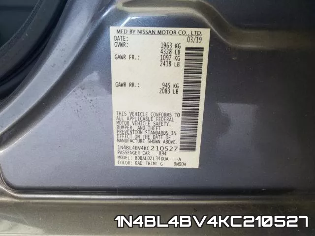 1N4BL4BV4KC210527 фото 2