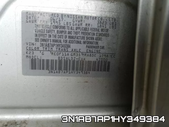 3N1AB7AP1HY349384 фото 2