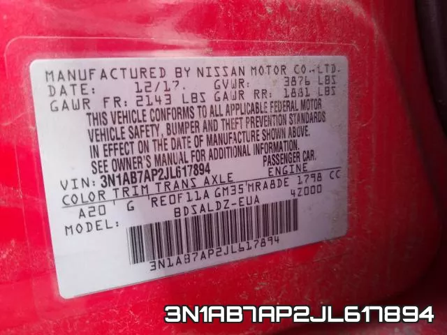 3N1AB7AP2JL617894 фото 2