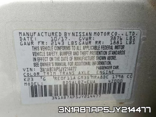 3N1AB7AP5JY214477 фото 2