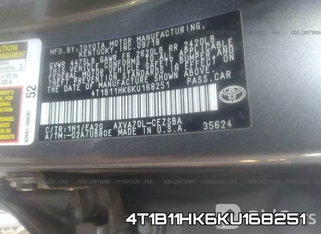 4T1B11HK6KU168251 фото 10