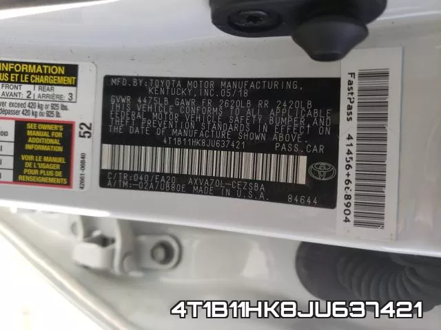 4T1B11HK8JU637421 фото 2