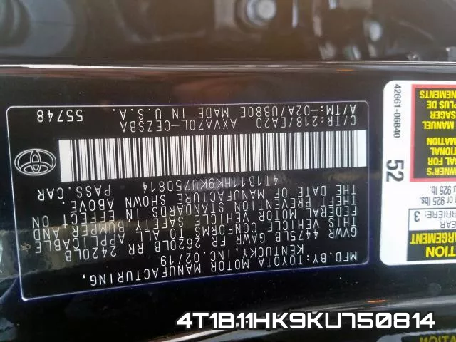4T1B11HK9KU750814 фото 2
