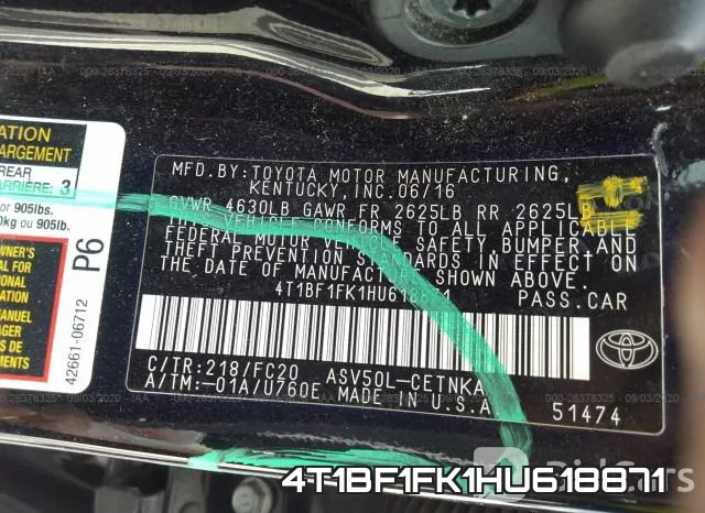 4T1BF1FK1HU618871 фото 9
