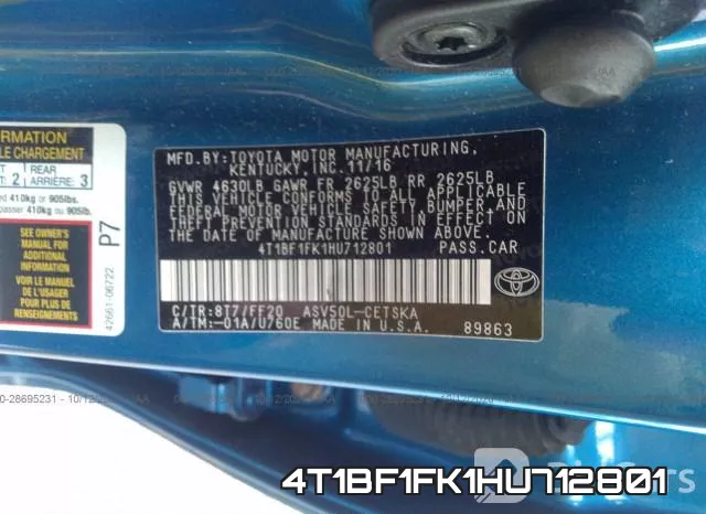 4T1BF1FK1HU712801 фото 9
