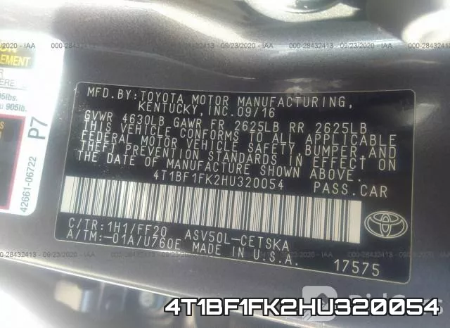 4T1BF1FK2HU320054 фото 10