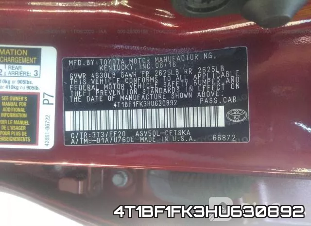 4T1BF1FK3HU630892 фото 9